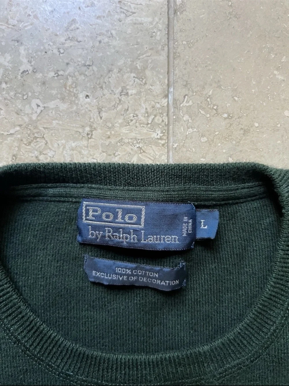 VTG Polo Ralph Lauren Men's Green Pullover 100% Cotton Sweater Size Large